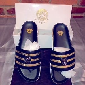 Men Versace Black and Gold Slides